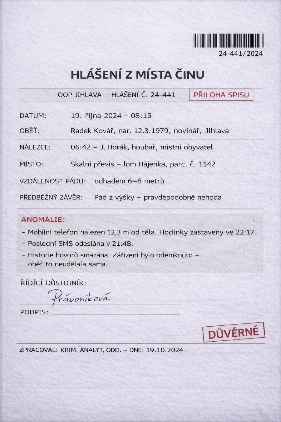 Hlášení z místa činu